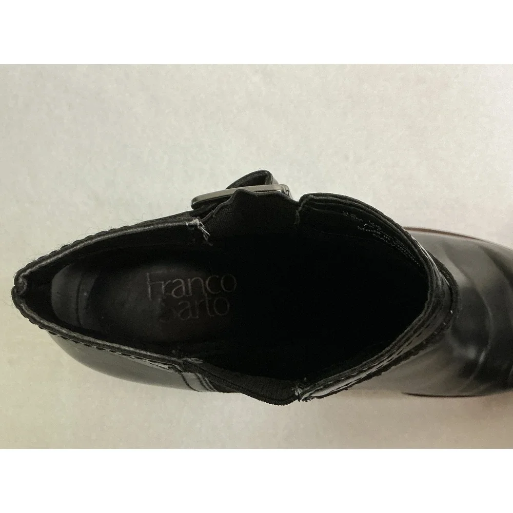 Franco Sarto Malvina Black Ankle Boots Block Heel Buckle 9.5M
